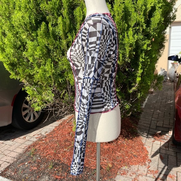 OMighty Mesh Long Sleeve Psychedelic Print Top Size Small - Picture 6 of 10